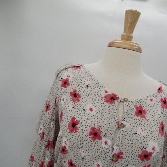 Angels Womens 3/4 Sleeve Button Front Floral Peplum Blouse Top XL Casual Rayon - Picture 5 of 14